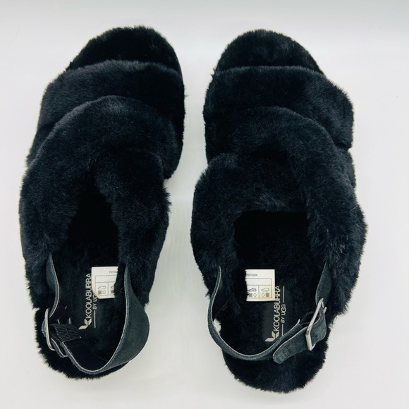 Koolaburra By UGG Black Faux Fur Criss Cross Strap Sandals Size 10 - Picture 13 of 15